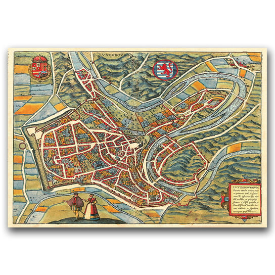 Plakat retro do salonu Stara mapa Luksemburga A2 Vintageposteria