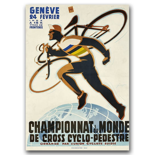 Plakat retro do salonu Wyścig kolarski Genewa A3 Vintageposteria