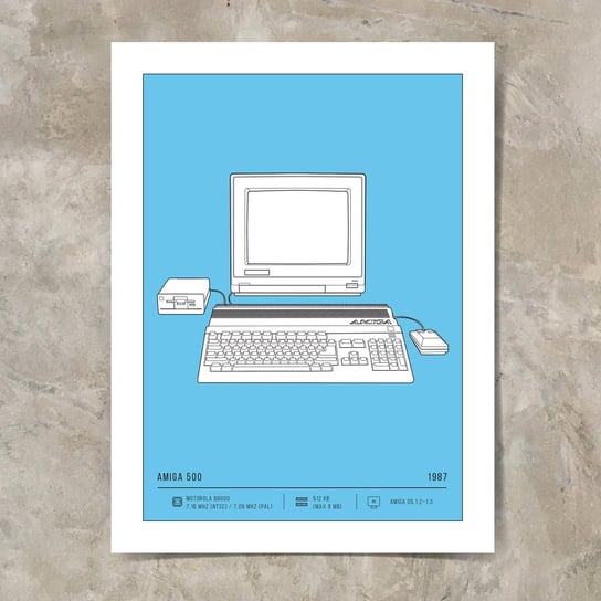 Plakat Retro Komputery Amiga 500 30x40 cm średni niebieski Inna marka