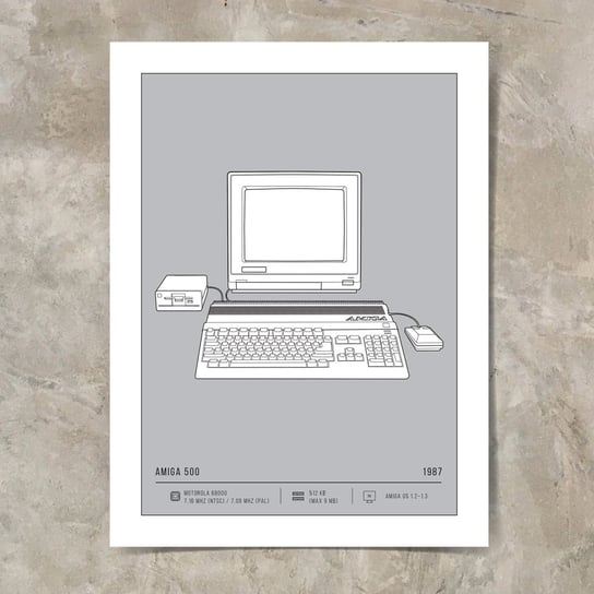 Plakat Retro Komputery Amiga 500 50x70 cm jasny szary Inna marka