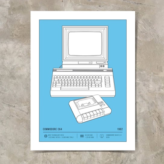 Plakat Retro Komputery Commodore C64 30x40 cm średni niebieski Inna marka