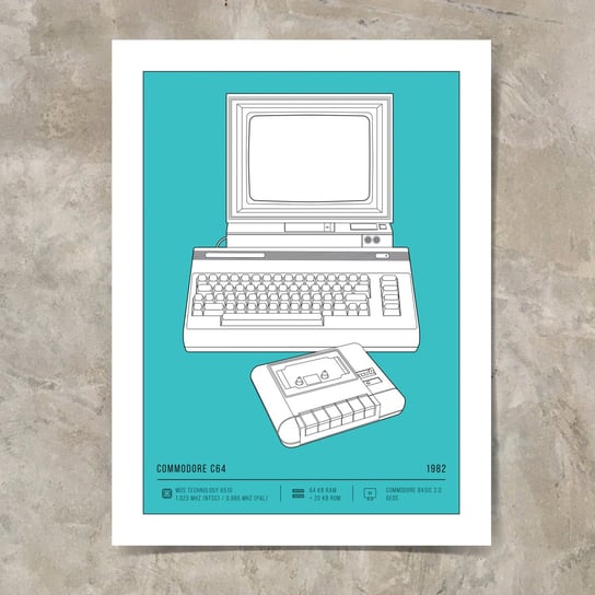 Plakat Retro Komputery Commodore C64 30x40 cm turkusowy Inna marka