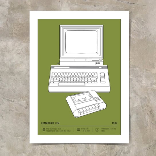 Plakat Retro Komputery Commodore C64 50x70 cm ciemny zielony Inna marka