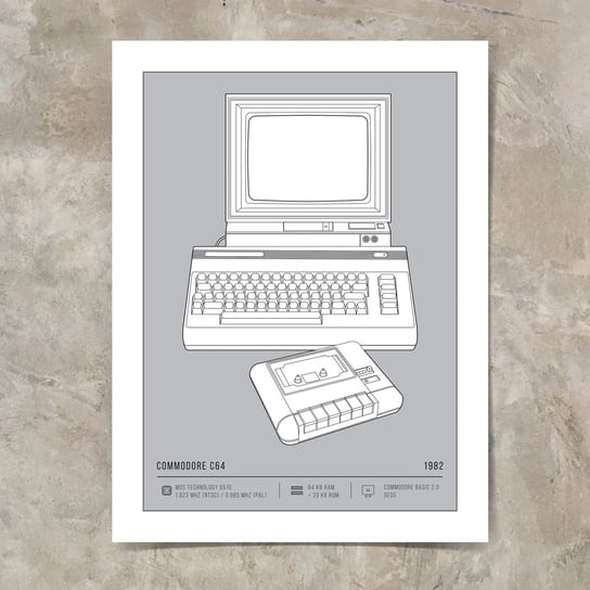 Plakat Retro Komputery Commodore C64 70x100 cm jasny szary Inna marka