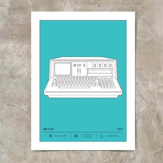 Plakat Retro Komputery IBM 5100 30x40 cm turkusowy Inna marka