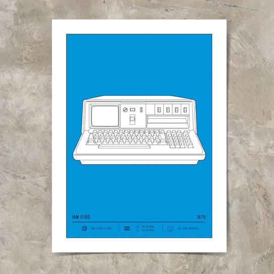 Plakat Retro Komputery IBM 5100 50x70 cm ciemny niebieski Inna marka