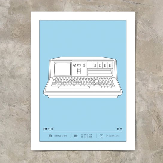 Plakat Retro Komputery IBM 5100 50x70 cm jasny niebieski Inna marka