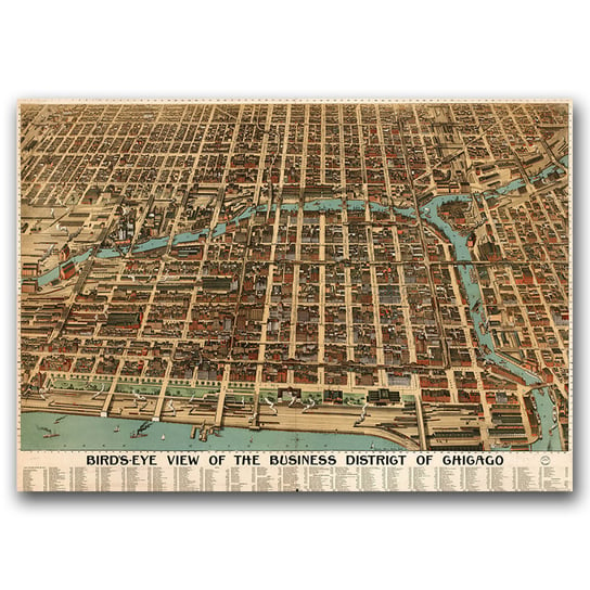 Plakat retro Mapa dzielnicy biznesowej Chicago A1 Vintageposteria