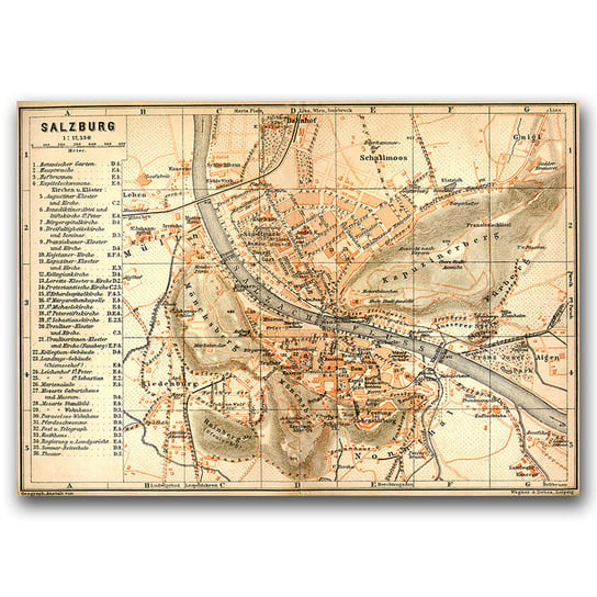 Plakat retro Stara mapa Salzburg Austria A3 40x30 Vintageposteria