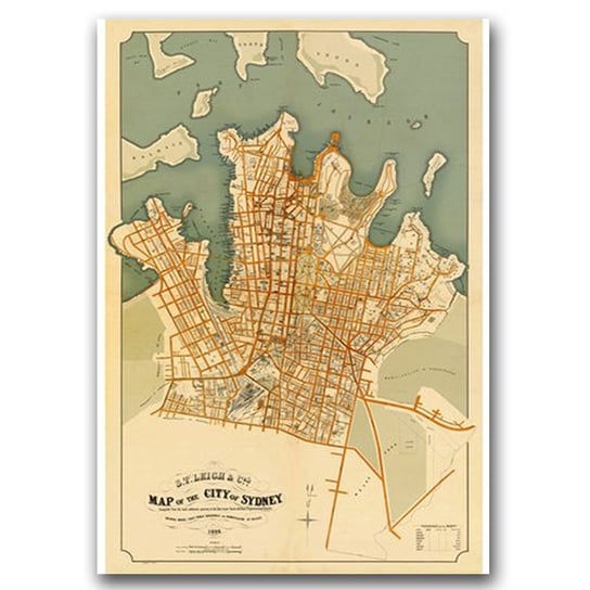 Plakat retro Stara mapa Sydney Australia A1 Vintageposteria