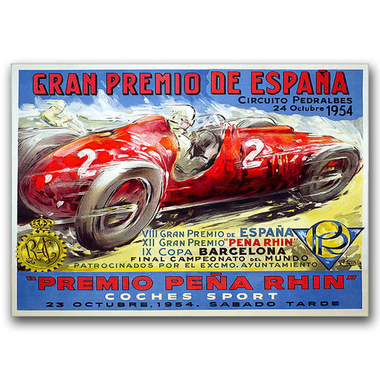 Plakat retro Wyścigi samochodowe w Hiszpani A3 Vintageposteria