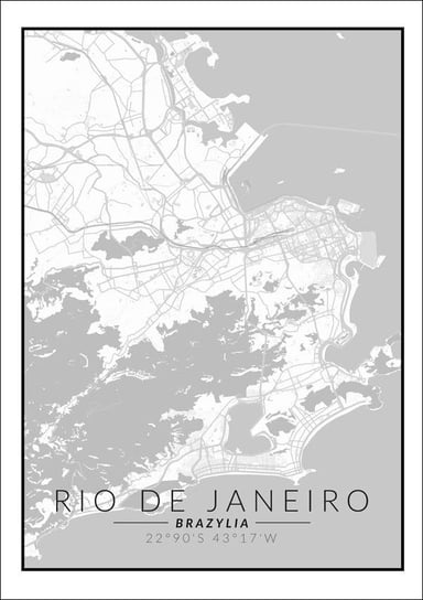 Plakat, Rio de Janeiro mapa czarno biała, 40x60 cm reinders