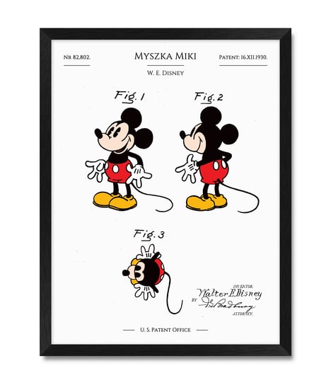 Plakat ścienny obraz w ramie Myszka Miki Walt Disney patent vintage retro 32x42 cm iWALL studio