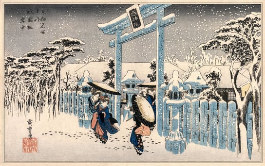 Plakat, Snow at the Gion Shrine, Hiroshige, 100x70 cm reinders
