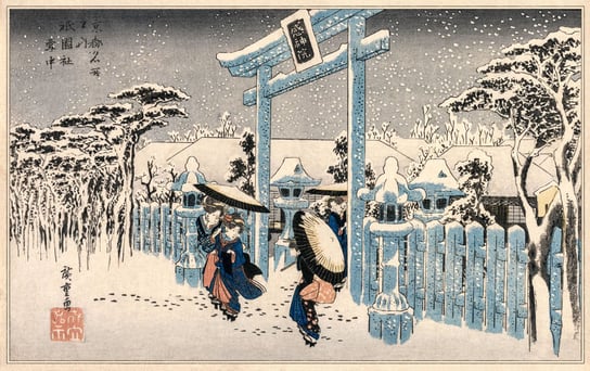 Plakat, Snow at the Gion Shrine, Hiroshige, 30x20 cm reinders