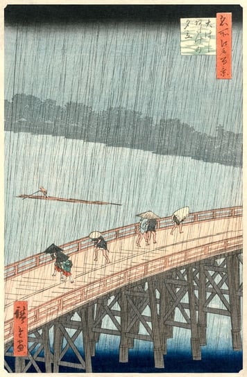 Plakat, Sudden Shower over Shin-Ōhashi Bridge and Atake, Hiroshige, 21x29,7 cm reinders