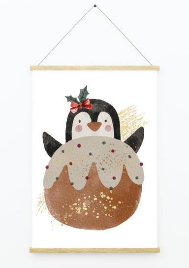 Plakat Świąteczny Z Pingwinkiem Na Prezent Święta Manufaktura dobrego papieru
