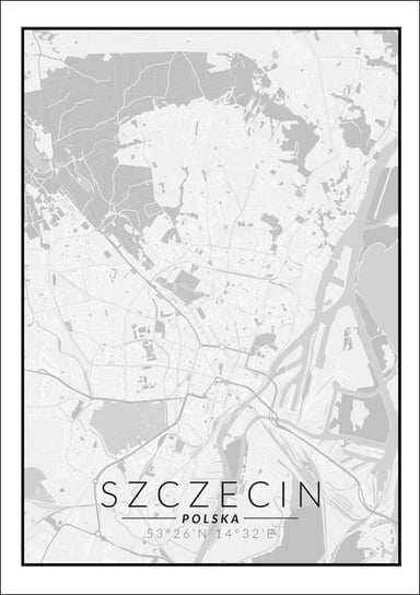 Plakat, Szczecin mapa czarno biała, 20x30 cm reinders