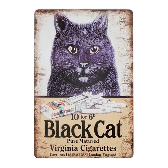 Plakat Tabliczka Dekoracyjna Metalowa Black Cat Rustykalne Uchwyt