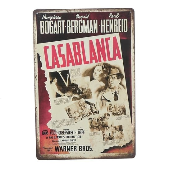 Plakat Tabliczka dekoracyjna metalowa CASABLANCA WARNER BROS RustykalneUchwyty