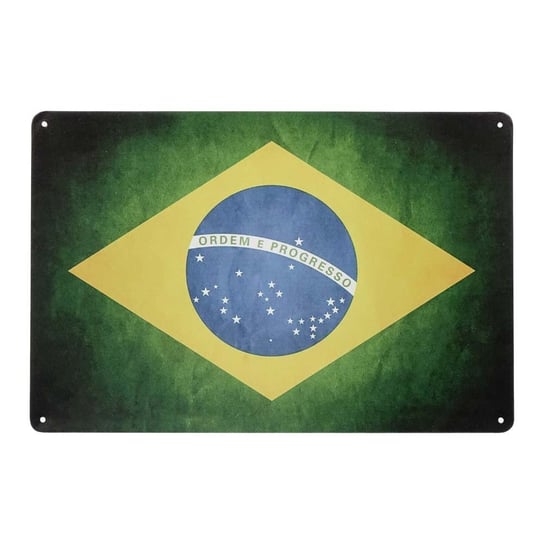 Plakat Tabliczka Dekoracyjna Metalowa Flaga Brazylii Rustykalne Uchwyt