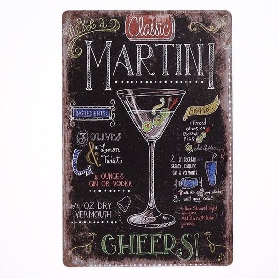 Plakat Tabliczka dekoracyjna metalowa RETRO MARTINI CHEERS RustykalneUchwyty