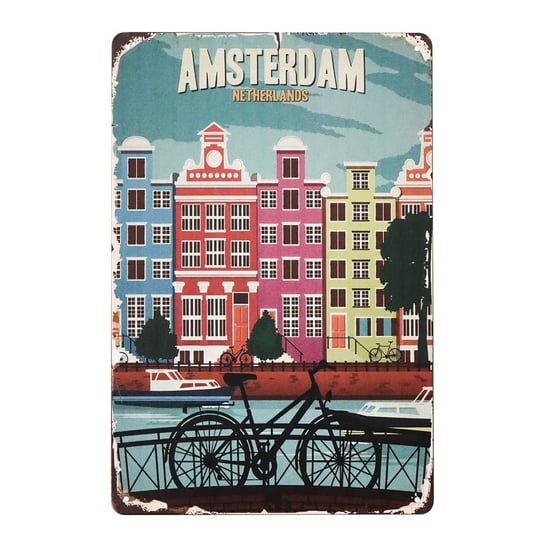 Plakat Tabliczka dekoracyjna metalowy szyld retro AMSTERDAM RustykalneUchwyty