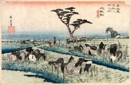 Plakat, The Fifty-Three Stations of the Tokaido Chiryu, Hiroshige, 100x70 cm reinders