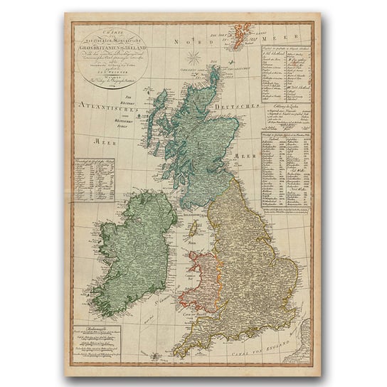 Plakat vintage do pokoju Mapa Wielkiej Brytanii A1 Vintageposteria