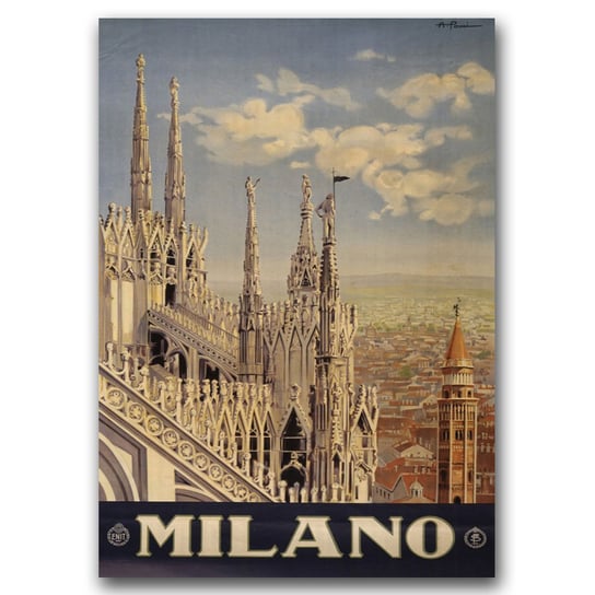 Plakat vintage do salonu Mediolan Włochy A1 Vintageposteria