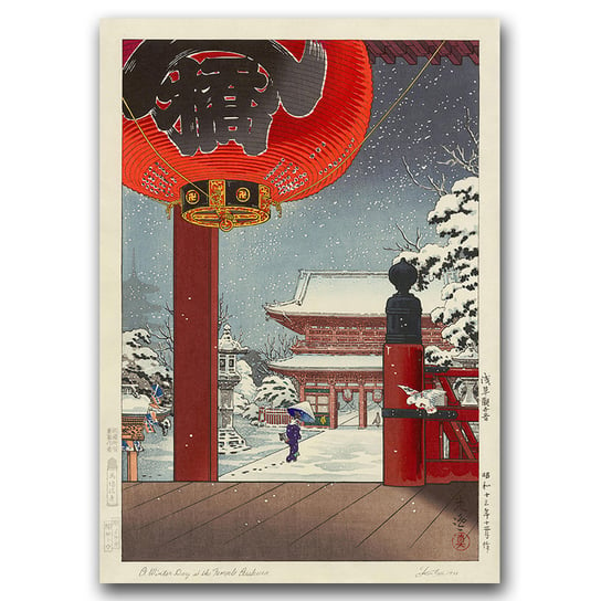 Plakat vintage do salonu Zima świątynia Asakusa A2 Vintageposteria