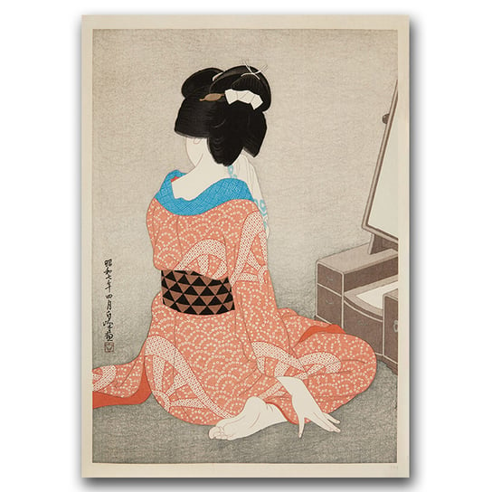 Plakat vintage Kobieta w czerwonym kimono A2 Vintageposteria