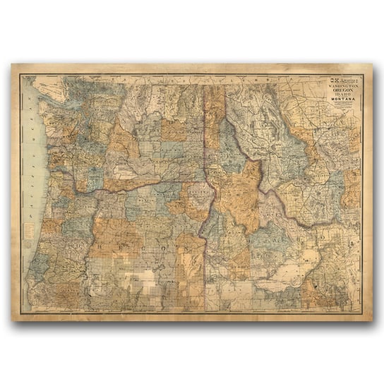 Plakat vintage Mapa Waszyngtonu A2 60x40 cm Vintageposteria
