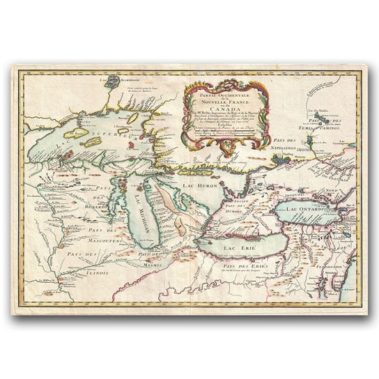 Plakat vintage Mapa wielkich jezior Kanady A1 Vintageposteria