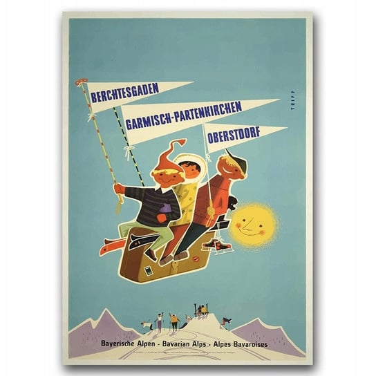 Plakat Vintage Na Płótnie - Alpy Bawarskie Austria Niemcy A4 - 21x29,7 cm Inna marka