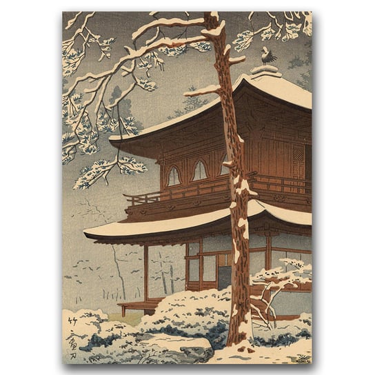 Plakat vintage Śnieg w świątyni Ginkakuji A2 Vintageposteria