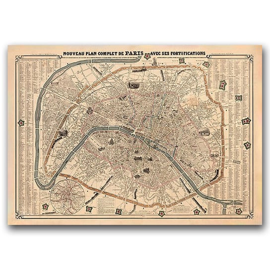 Plakat vintage Stara mapa Paryża A1 85x60 cm Vintageposteria
