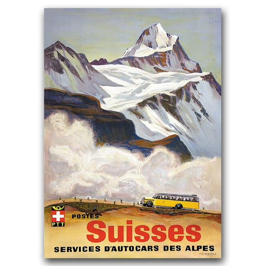 Plakat vintage Szwajcaria Alpy Autobusy A1 Vintageposteria