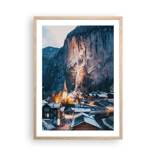 Plakat w ramie Arttor Świetlisty duch zimy - 50x70 cm - Plakat w ramie jasnego dębu - Krajobraz, Szwajcaria, Alpy, Architektura, Podróże - P2NPA50x70-4834 ARTTOR