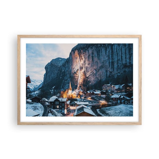 Plakat w ramie Arttor Świetlisty duch zimy - 70x50 cm - Plakat w ramie jasnego dębu - Krajobraz, Szwajcaria, Alpy, Architektura, Podróże - P2NAA70x50-4834 ARTTOR