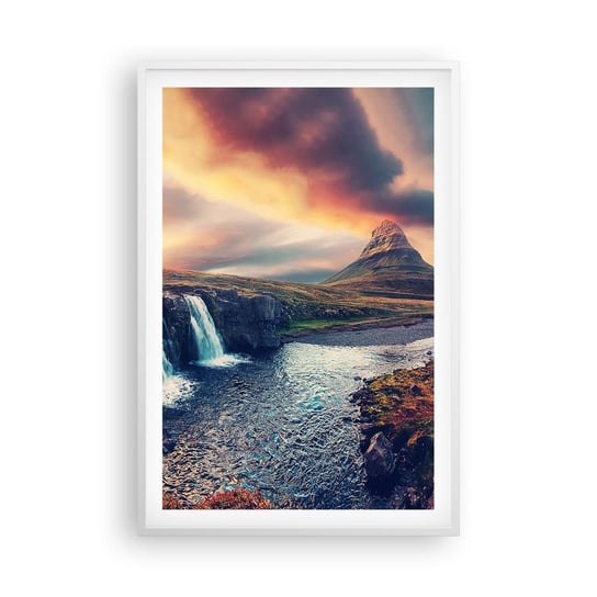 Plakat w ramie Arttor W majestacie przyrody - 61x91 cm - Plakat w białej ramie - Krajobraz, Wodospad, Góra, Islandia, Natura - P2WPA61x91-5111 ARTTOR