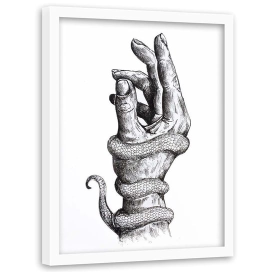 Plakat w ramie białej, Dłoń z wężem - 50x70 Feeby