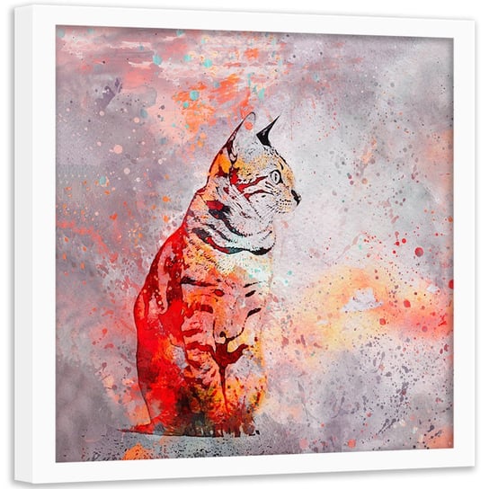 Plakat w ramie białej FEEBY Abstrakcyjny kot, 60x60 cm Feeby