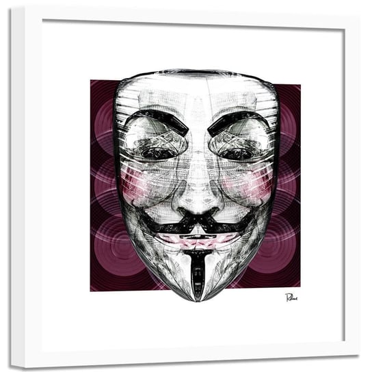 Plakat w ramie białej FEEBY Anonymous maska, 40x40 cm Feeby
