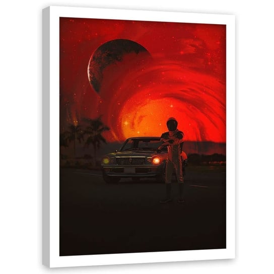 Plakat w ramie białej FEEBY Astronauta i samochód, 50x70 cm Feeby