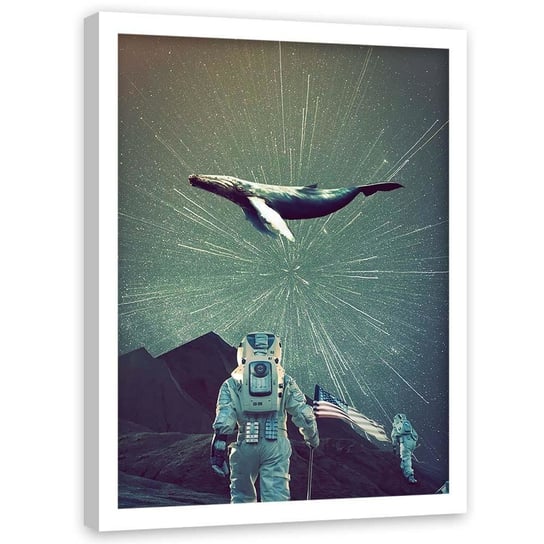 Plakat w ramie białej FEEBY Astronauta i wieloryb, 50x70 cm Feeby