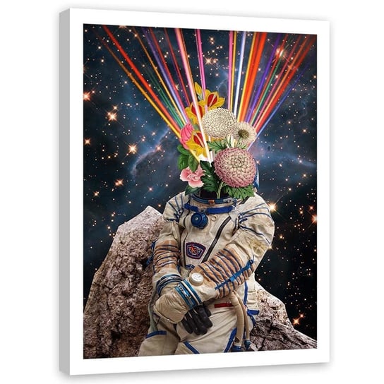 Plakat w ramie białej FEEBY Astronauta kolaż, 40x60 cm Feeby