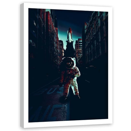 Plakat w ramie białej FEEBY Astronauta w mieśćie, 70x100 cm Feeby