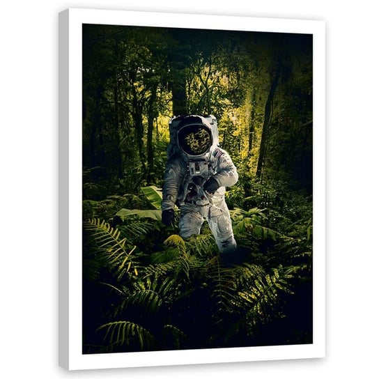 Plakat w ramie białej FEEBY Astronauta wśród roślin abstrakcja, 70x100 cm Feeby