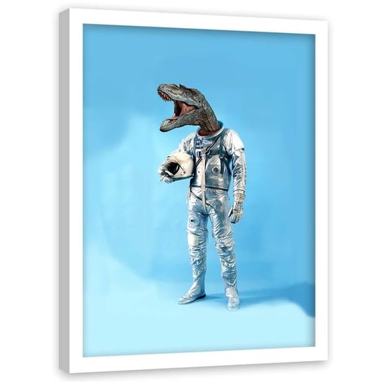 Plakat w ramie białej FEEBY Astronauta z głową dinozaura, 50x70 cm Feeby